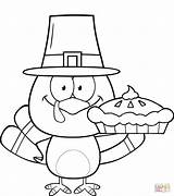 Thanksgiving Coloring Turkey Pie Cute Pilgrim Holding Pages Printable Funny Color Kids Print Supercoloring sketch template