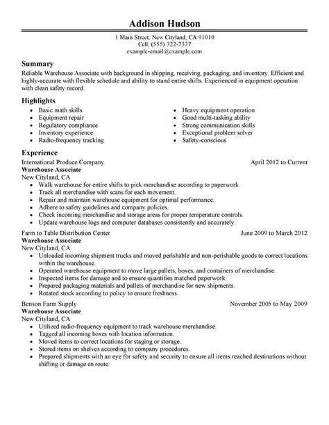 warehouse associate resume   professional resume