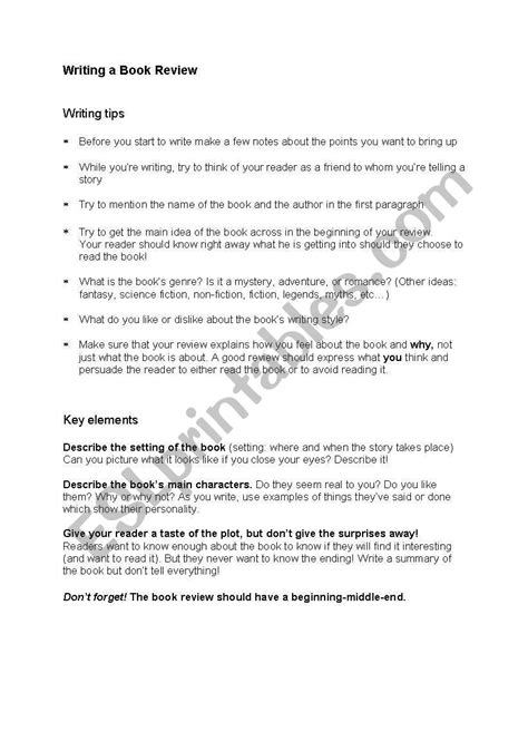 english worksheets   write  book review