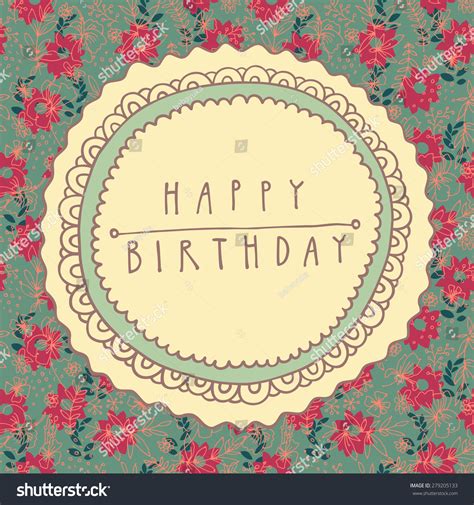 colorful happy birthday shabby chic hand drawn floral greeting card