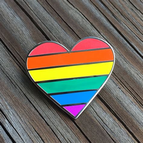 Lgbtq Rainbow Pride Flag Heart Enamel Pin Rainbow Lesbian Etsy