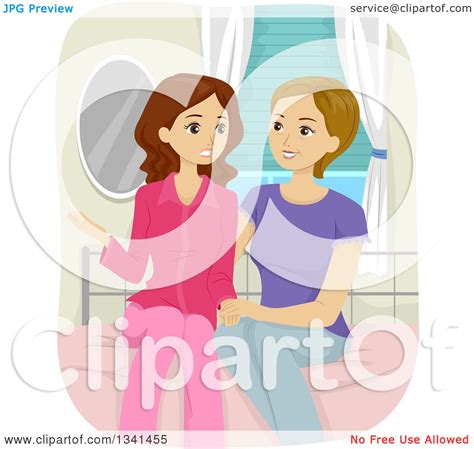 clipart of a nurtuting caucasian mother sitting on her daughter s bed and discussing teenage