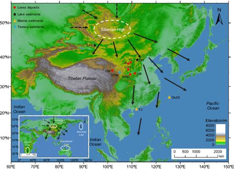 topographic map showing circulation of the east asian