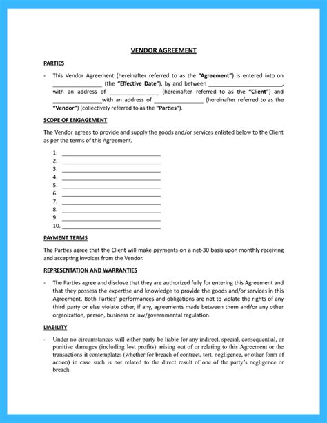 standard vendor agreement template