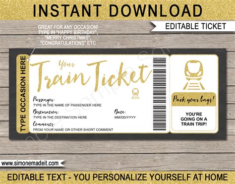 surprise train trip ticket template printable train gift voucher
