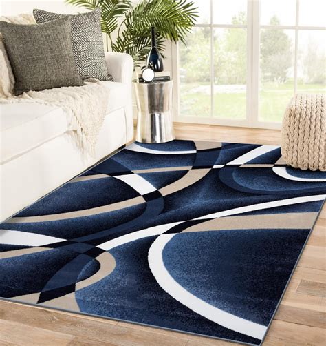 luxe weavers navy modern abstract area rug  geometric living room