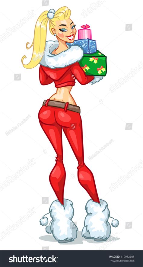 Santa Girl Christmas Presents Boxes Sexy Stock Vector