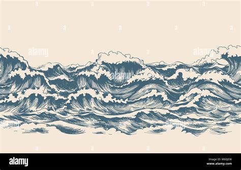 sea waves sketch pattern ocean surf wave hand drawn horizontal
