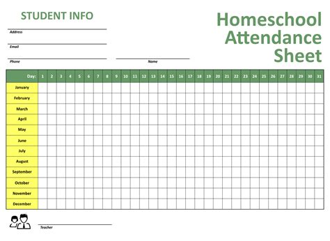printable homeschool attendance sheet  printable templates