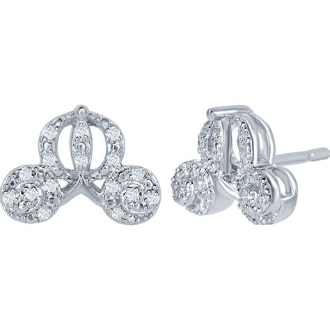 disney enchanted sterling silver  ctw diamond cinderella carriage earrings diamond stud
