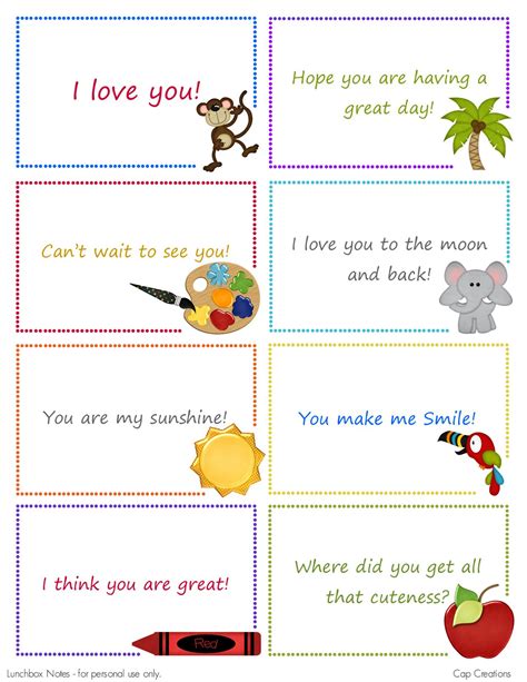 cap creations  printable lunchbox note cards