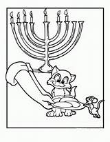 Hanukkah Coloring Pages Menorahs Animals Celebrating Latkas Mouse Cat sketch template