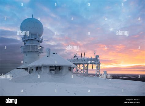 weather radar station   top   mountain finland luosto stock photo alamy