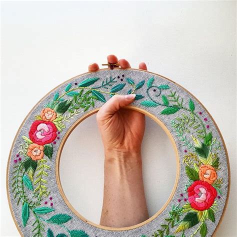 digital hand embroidery pattern rainbow roses double hoop wreath digital download pdf modern