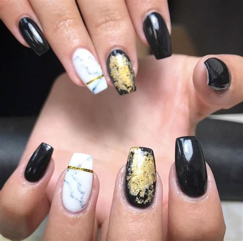 manicure  black polish marble  gold foil credit dc nail spa