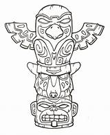 Totem Pole Poles Tiki Coloring Drawing Native American Tattoo Draw Animal Tikis sketch template
