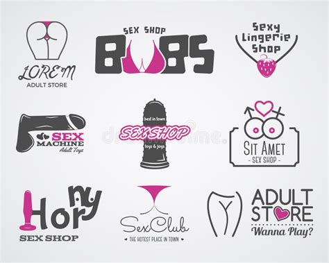 Collection Of Cute Sex Shop Logo And Badge Design Stock Vector