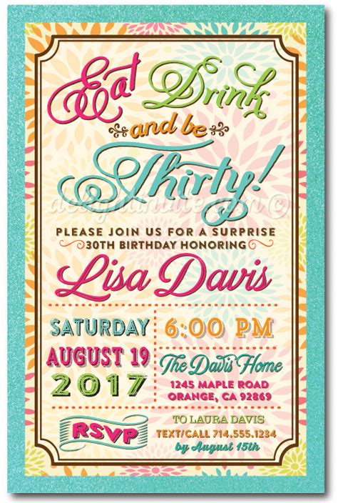 Eat Drink And Be Thirty 40th Birthday Invitations For