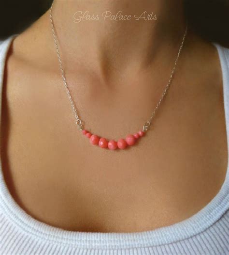 beaded pink coral necklace  women sterling silver   gold fill beaded necklace simple