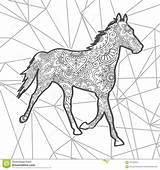 Paisley Stress Doodle Drawn Animal Hand Adult Zentangle Horse Coloring Release Illustration sketch template