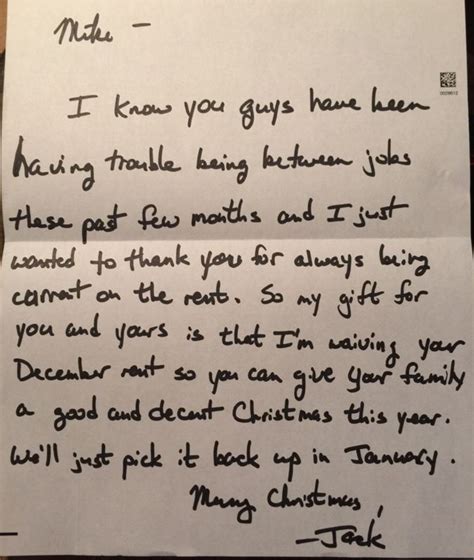 landlord s letter gives tenants best christmas t by waiving rent