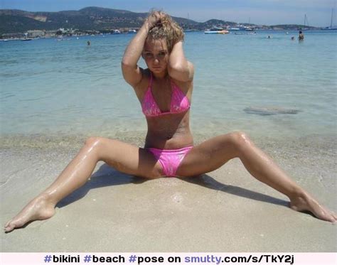 bikini beach pose spread wet cameltoe