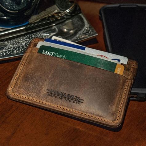 hanks leather front pocket id wallet minimalist id card holder