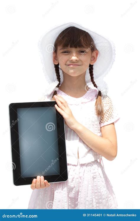 girl  ipad  gadget isolated white background stock image image
