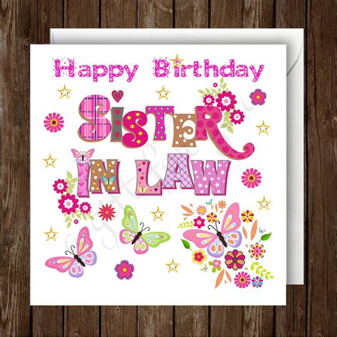 happy birthday sister  law greeting card  blank etsy uk
