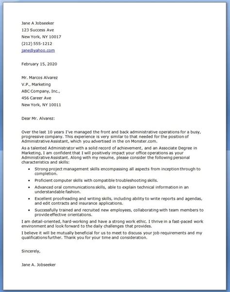 administrative assistant cover letter examples