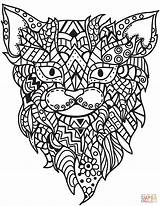 Zentangle Coloring Cat Pages Head Cats Supercoloring Book sketch template