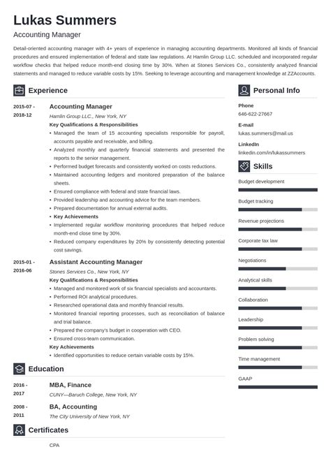 professional resume examples accounting manager job description