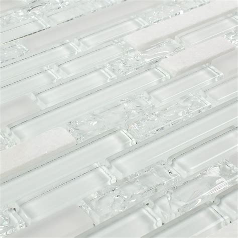 Linear Crackled Glass Tile Snow White Glass Tile Glass Backsplash Tiles