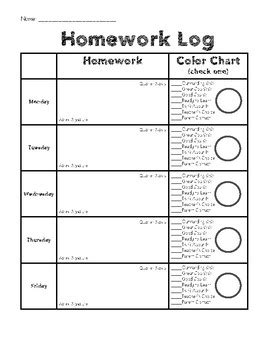 weekly homework log  ella wood tpt