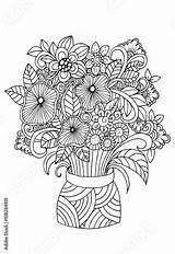 Coloring Flowers Doodle Vase Adult Comp Contents Similar Search sketch template