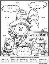 Fall Color Number Scarecrow Addition Math Subtraction Halloween Preview sketch template