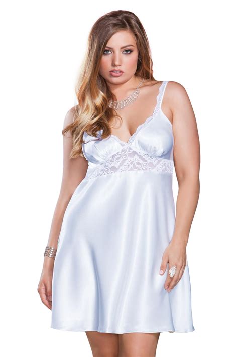 plus size full figure satin and lace underbust bridal chemise lingerie