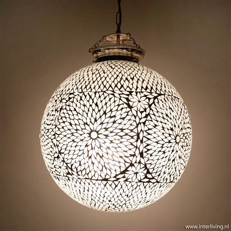oosterse grote bol hanglamp wit glas modern mozaiek tiffany art deco