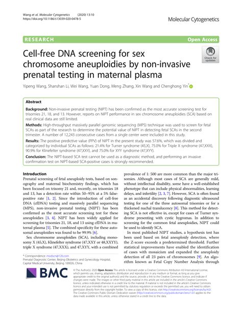 Pdf Cell Free Dna Screening For Sex Chromosome Aneuploidies By Non