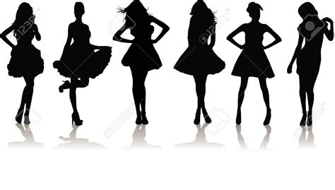 Woman Silhouette In Dress Standing Clipart Collection