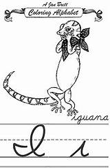 Iguana Alphabet Coloring Cursive Janbrett Jan Click Brett Pdf sketch template