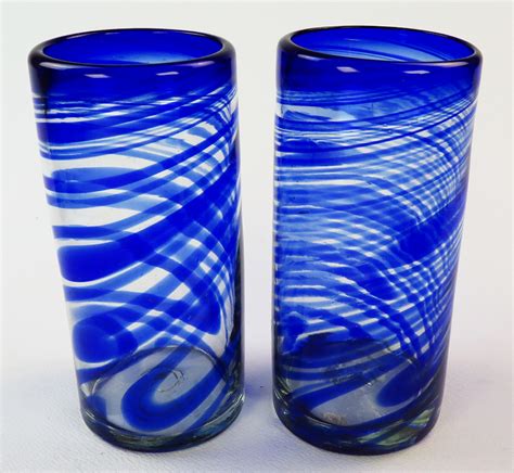 Drinking Glasses Blue Swirl 20oz Made In Mexico With