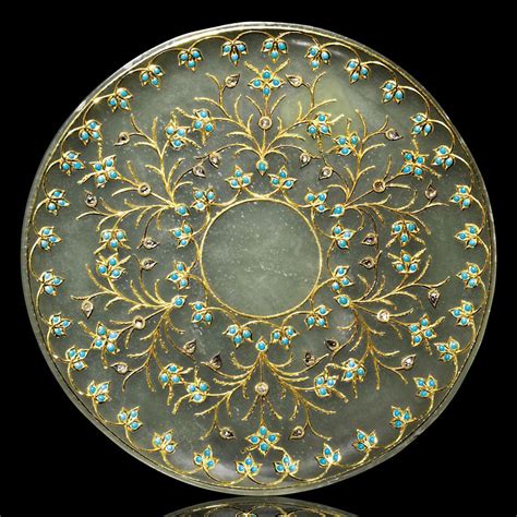 diamond  turquoise inset  gold inlaid pale jade saucer india circa  christies