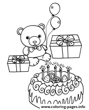 teddy happy birthday bear  coloring page printable