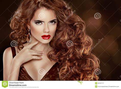 long curly red hair beautiful fashion woman portrait beauty mo