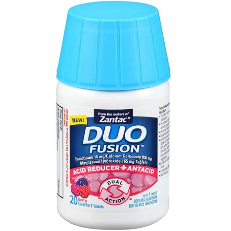 Zantac Duo Fusion Acid Reducer Antacid 20 Chewable Tablets Berry Flavor