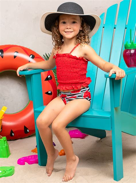 Girls Smocked Top High Waisted Watermelon Two Piece Swimsuit Mia