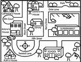 Map Kids Neighborhood Simple Directions Maps Coloring Drawing City Kindergarten Street Teaching Activities Draw Community Make Social Worksheets Direction Studies sketch template