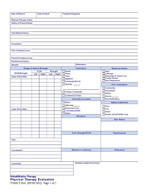 Physical Therapy Evaluation Form Physical Therapy