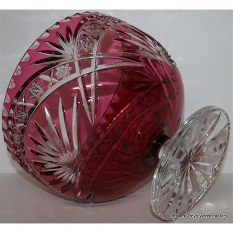 Ruby Cut Glass Overlay Crystal Footed Bowl